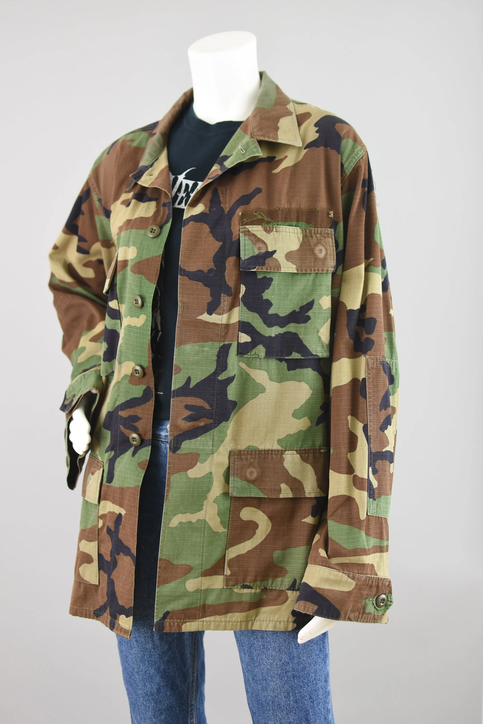 90s Camouflage Grunge Jacket, Men's Medium Long