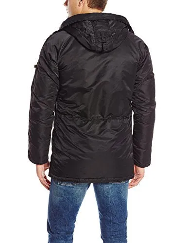 Alpha Industries Men's N-3B Slim-Fit Parka Coat with Removable Faux-Fur Hood Trim, Black/Orange, X-Large