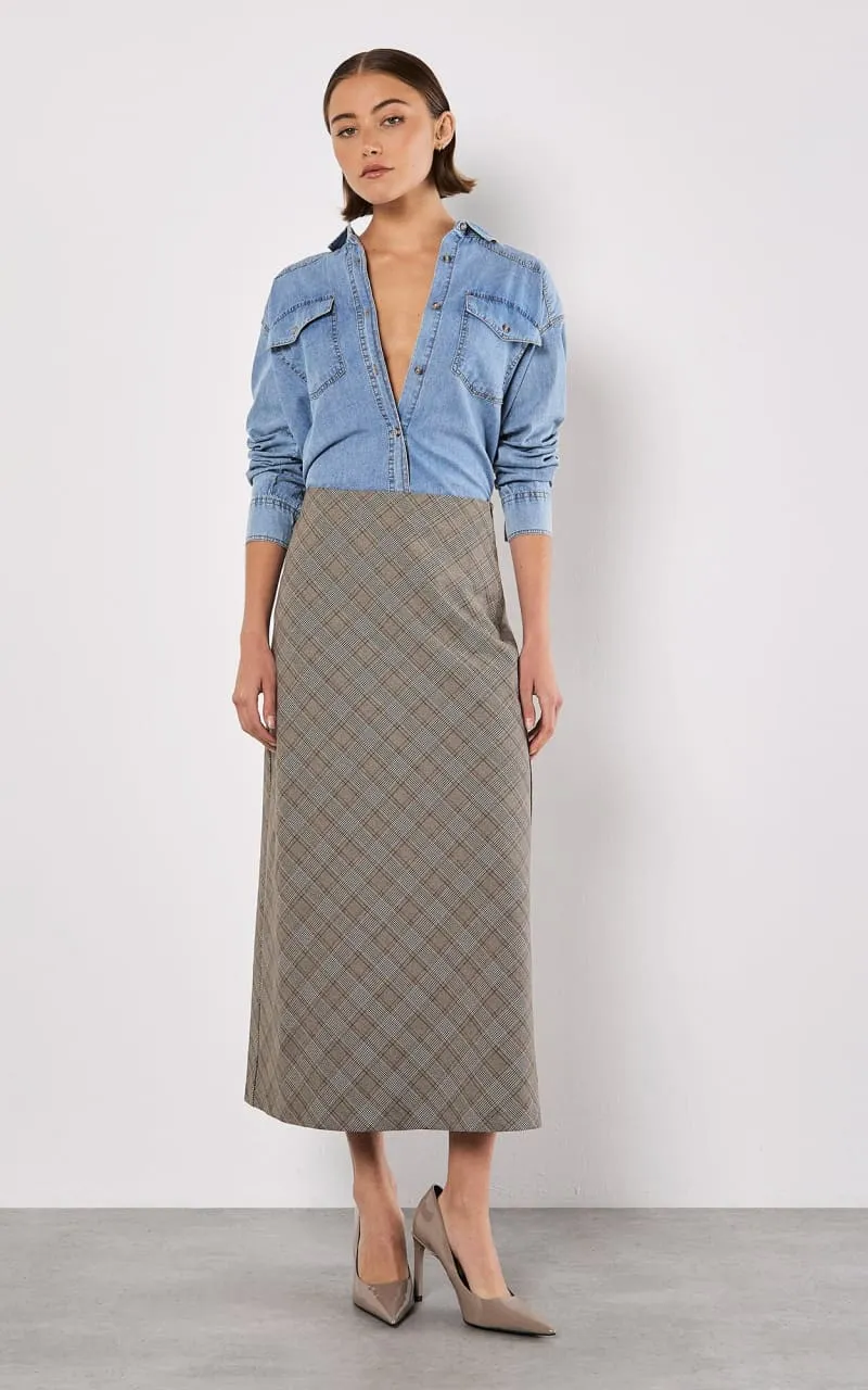 Apricot- Heritage Check Bias Skirt