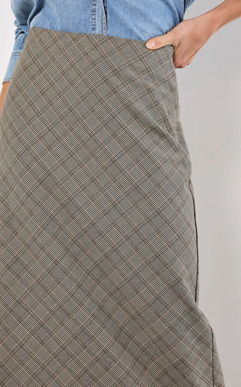 Apricot- Heritage Check Bias Skirt