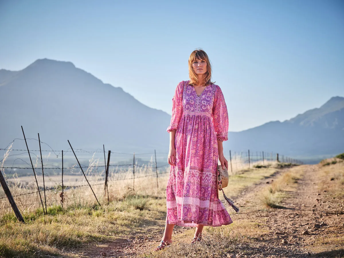Bella Maxi Heritage Dress In Magenta