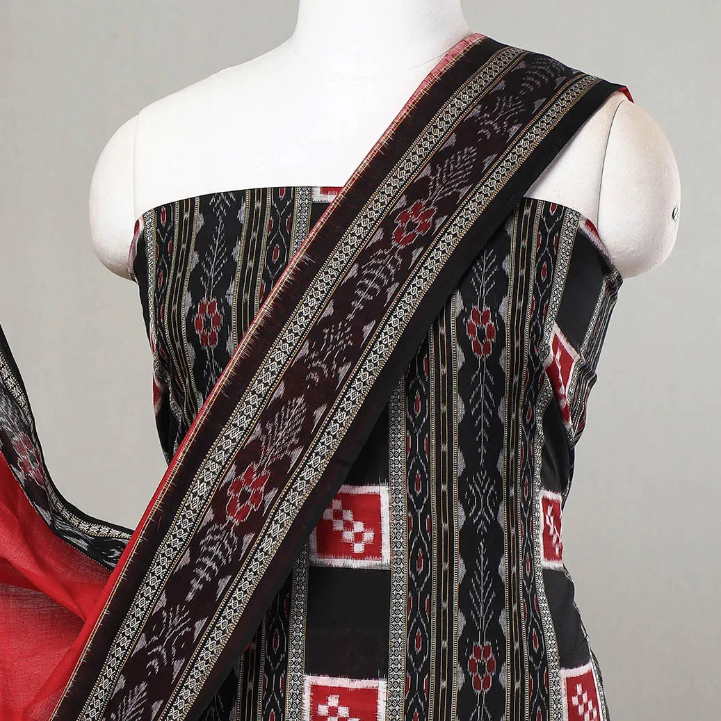 Black - 3pc Sambalpuri Ikat Weave Handloom Cotton Suit Material Set