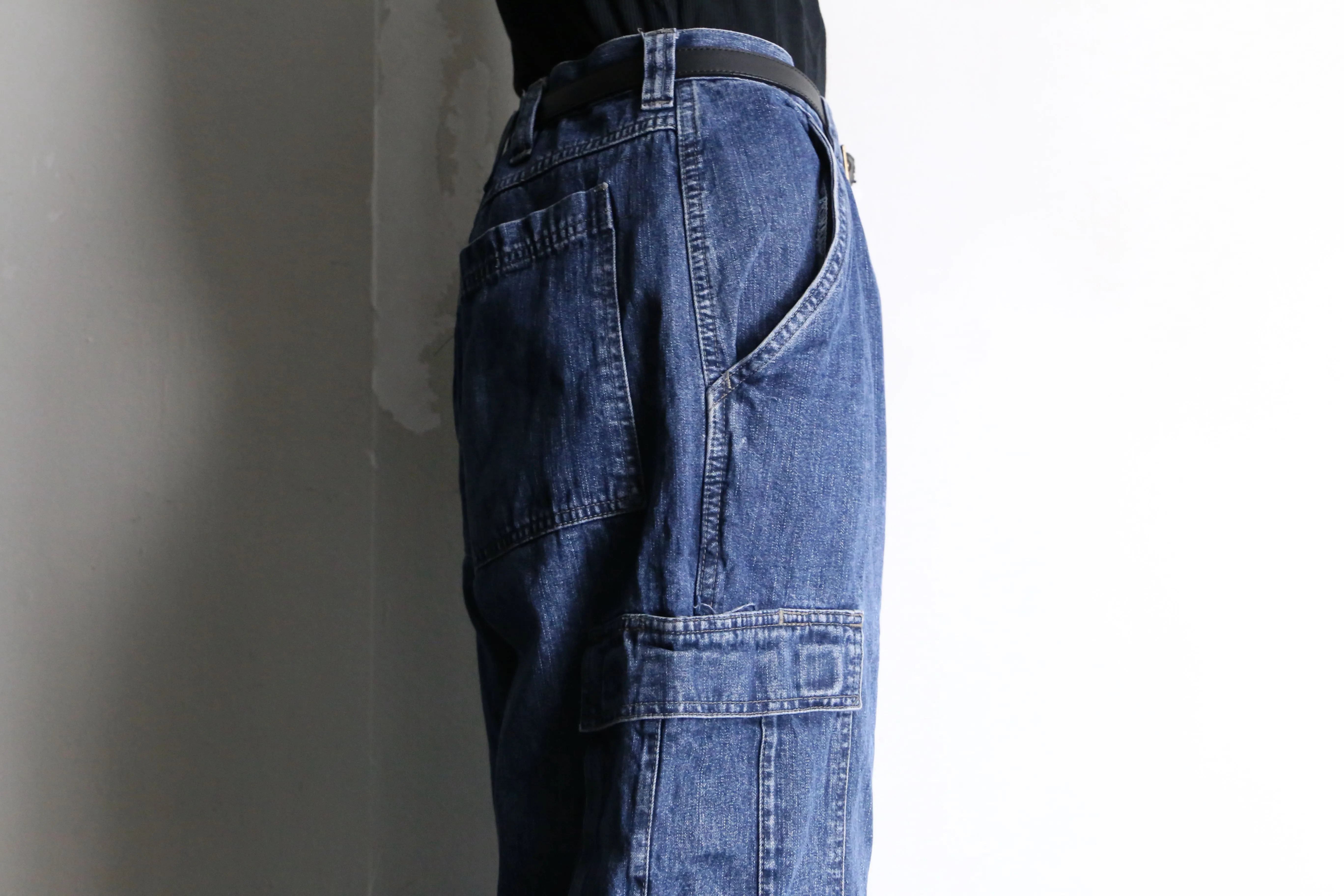blue wide denim cargo pants