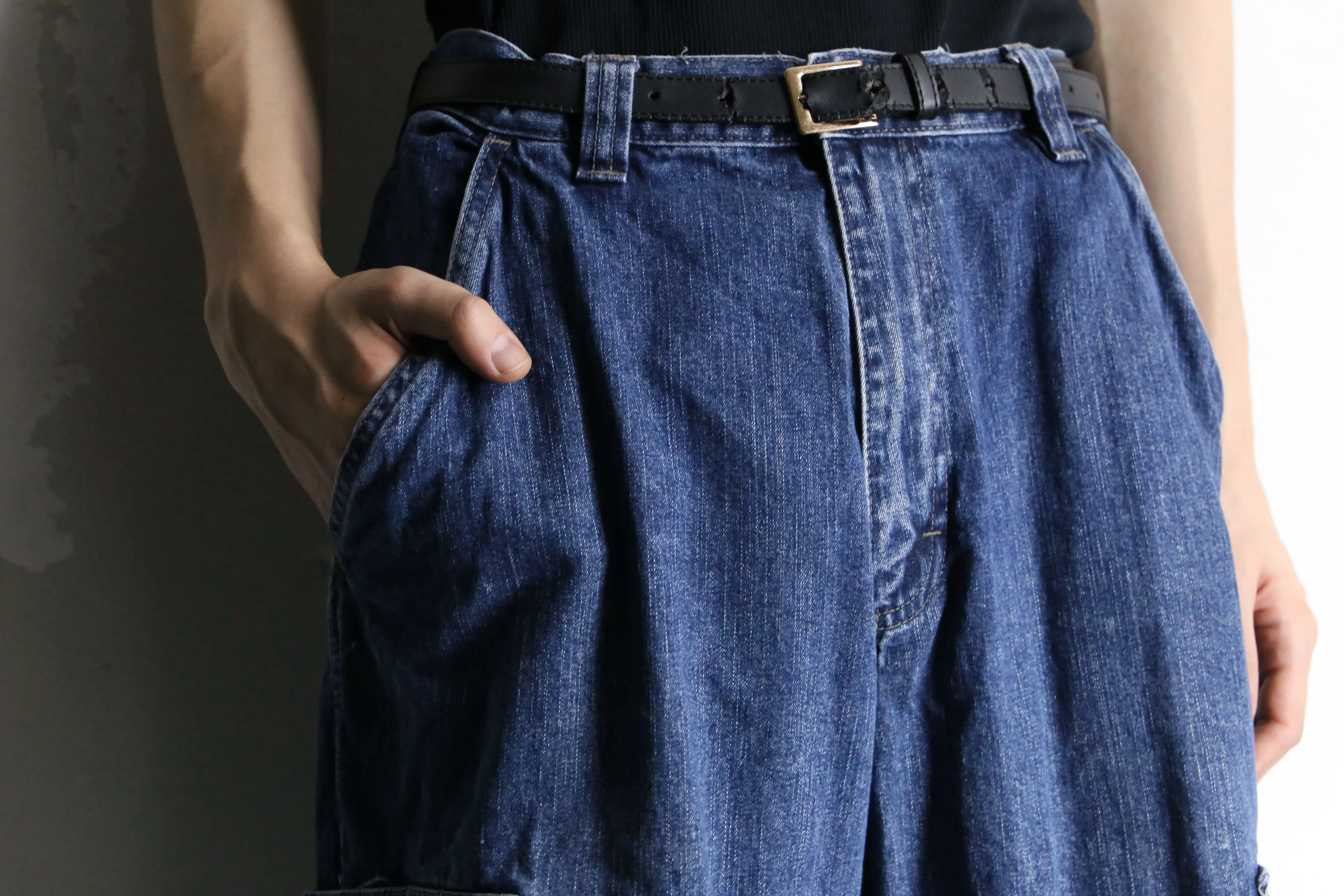 blue wide denim cargo pants