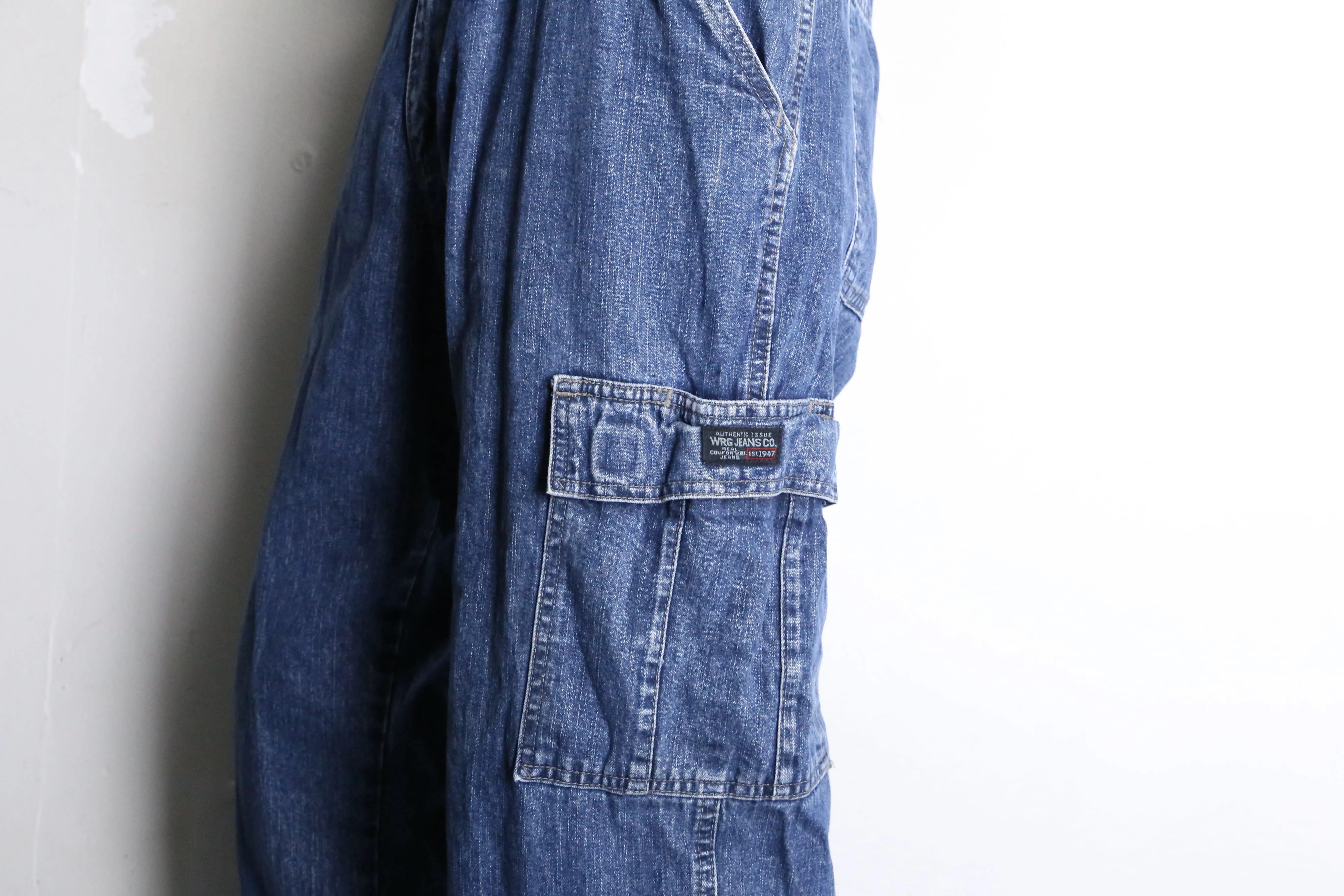 blue wide denim cargo pants