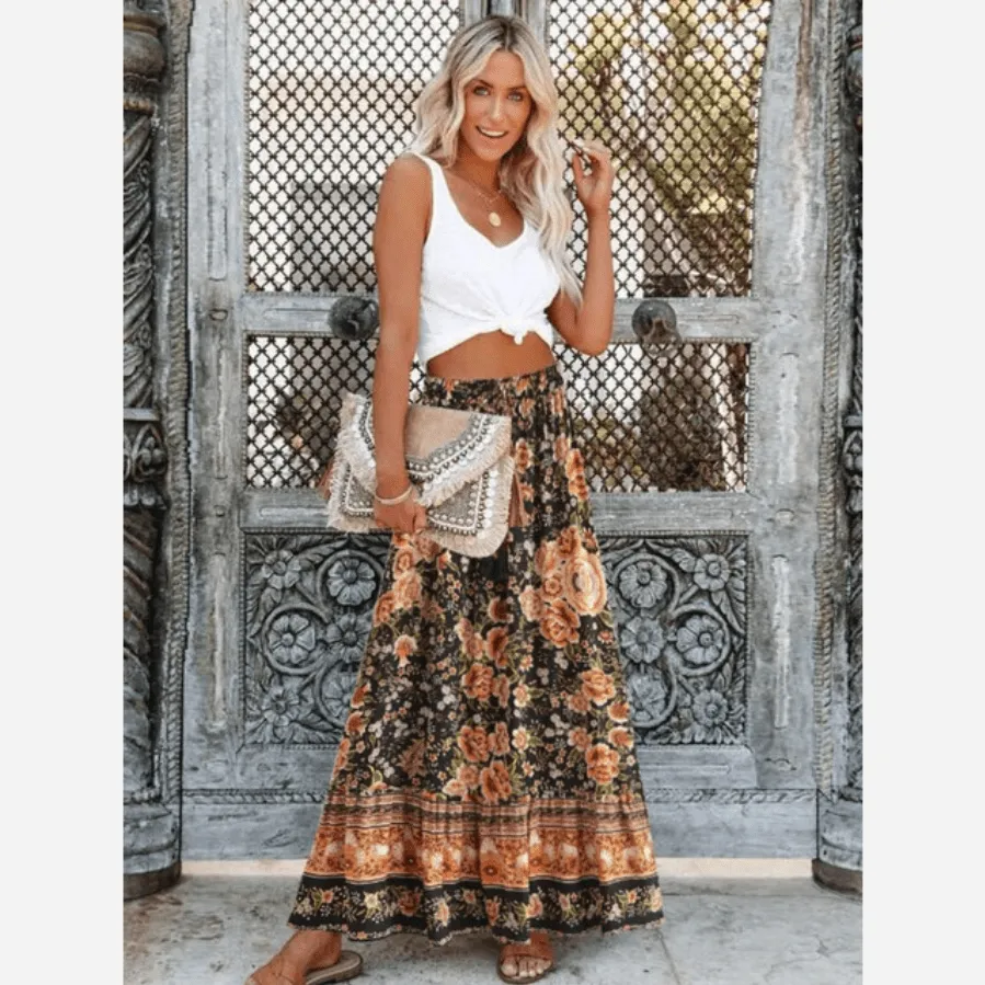 Bohemian Floral Maxi Skirt