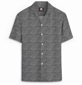 Camp Collar Linen Shirt in Black Melange