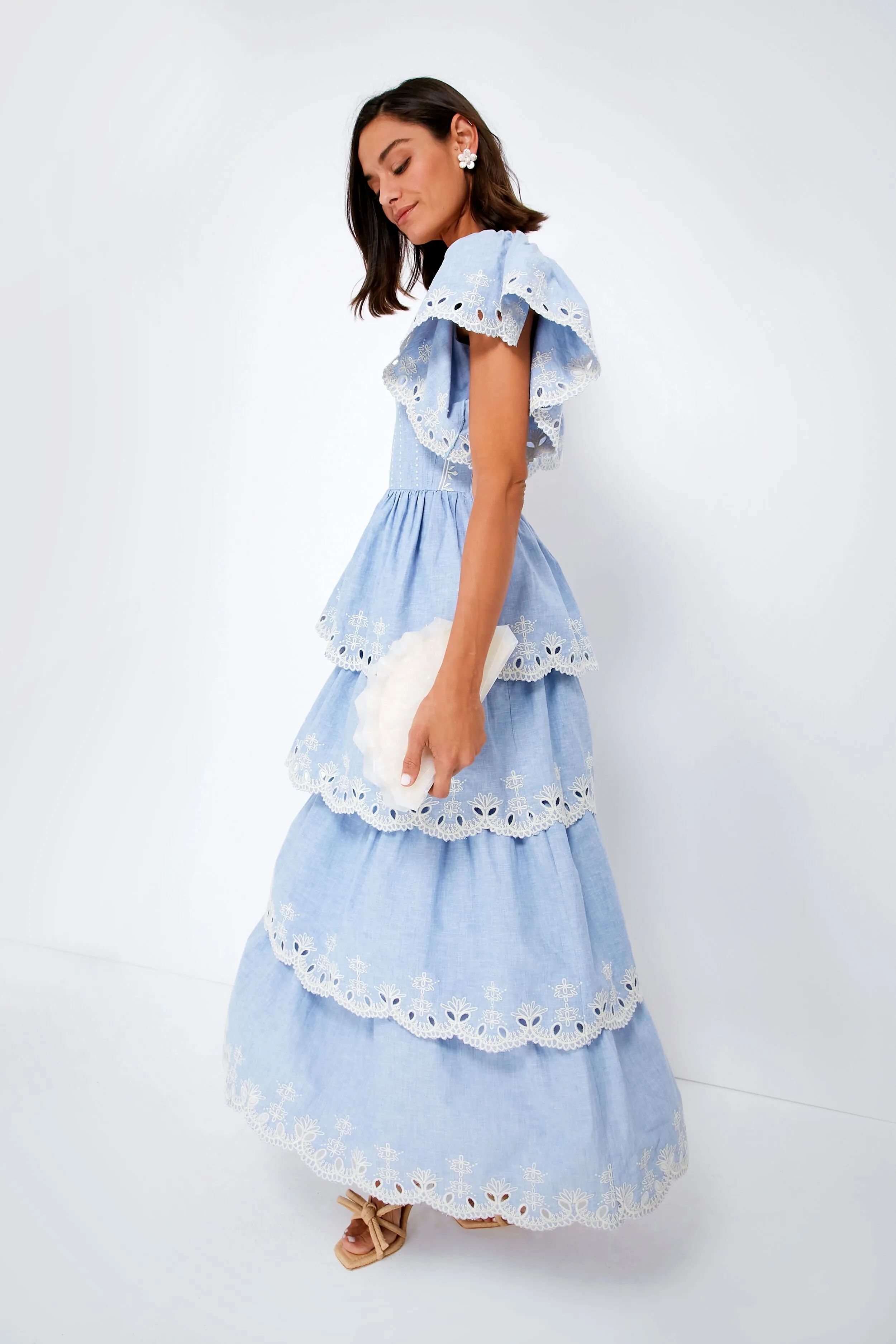 Chambray With Off-White Embroidery Ariia Dress