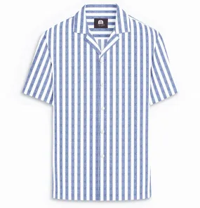 Cotton-Linen - Camp Collar - Blue and White Stripe