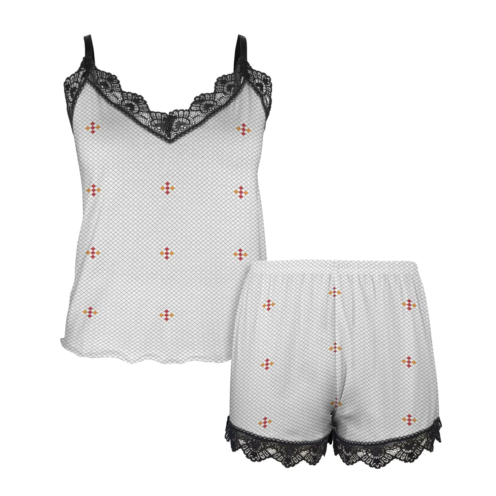 diamond life print 2A Women's Lace Camisole Pajama Set