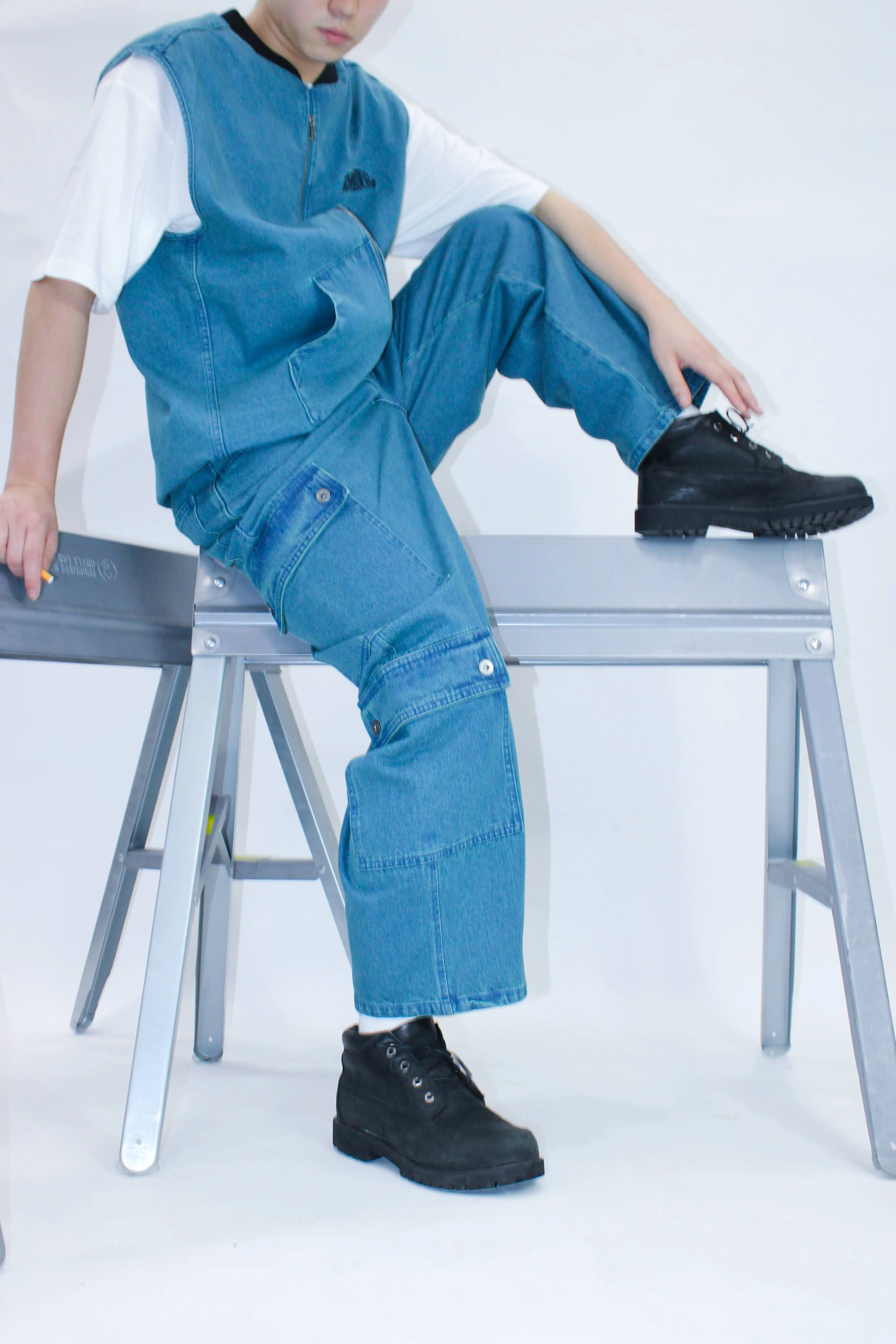 Double Denim Cargo Pants