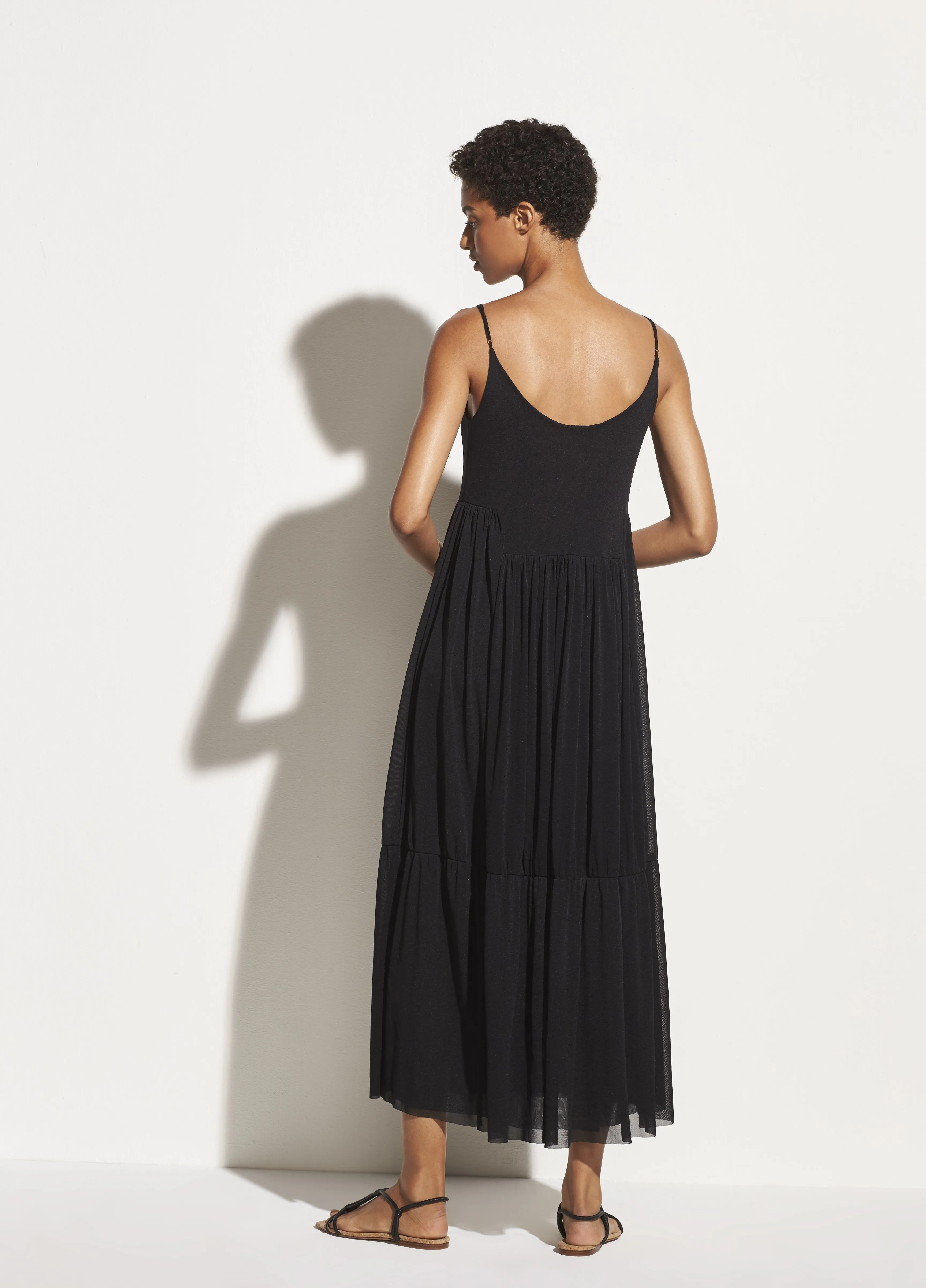 Gathered Knit Cami Dress in Black