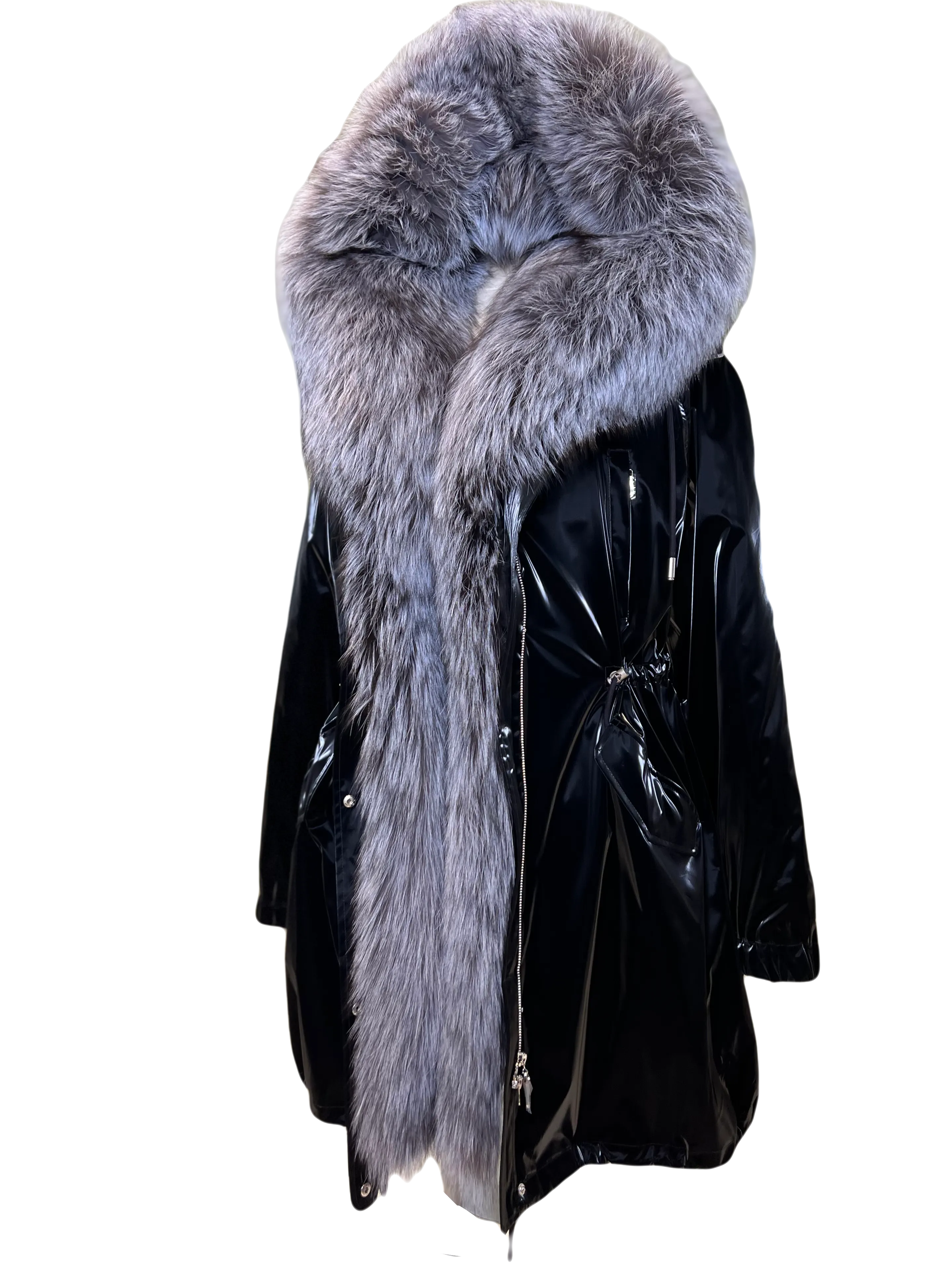 Genuine Silver Fox Fully Lined Hood Rabbit Insulated Parka