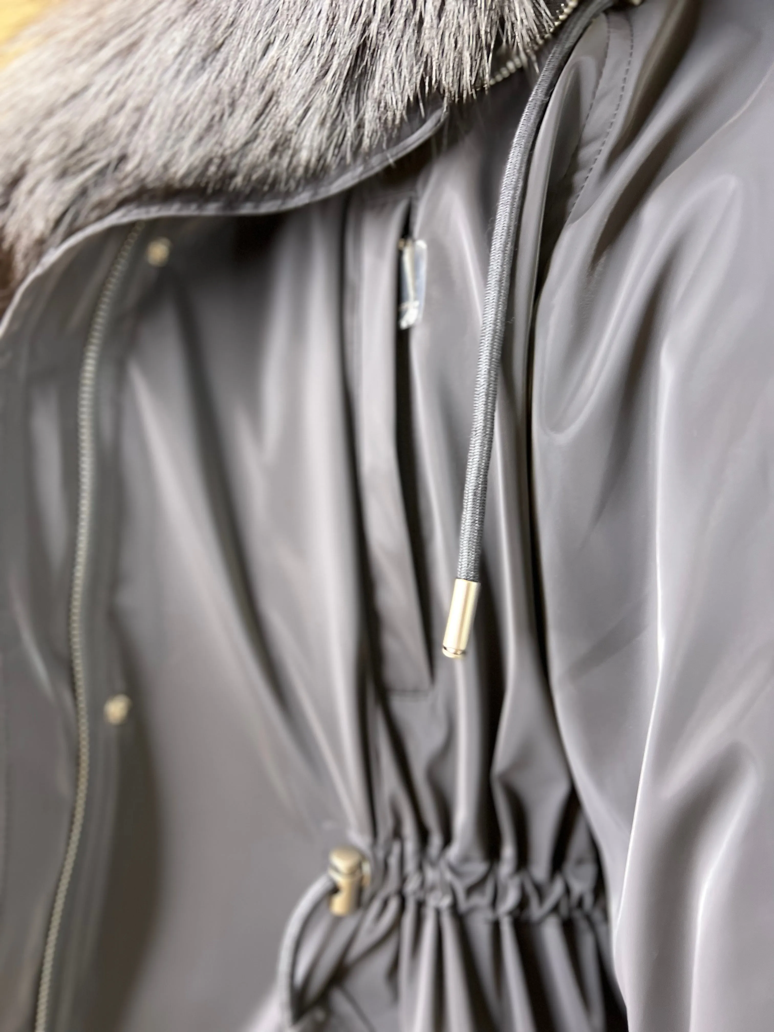 Genuine Silver Fox Fully Lined Hood Rabbit Insulated Parka