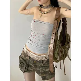 Girlary Vintage Women's Denim Shorts Hight Waisted Pockets Camouflage Y2k Casual Jeans Cargo Pants Gothic Green Short Jeans 2024 Summer