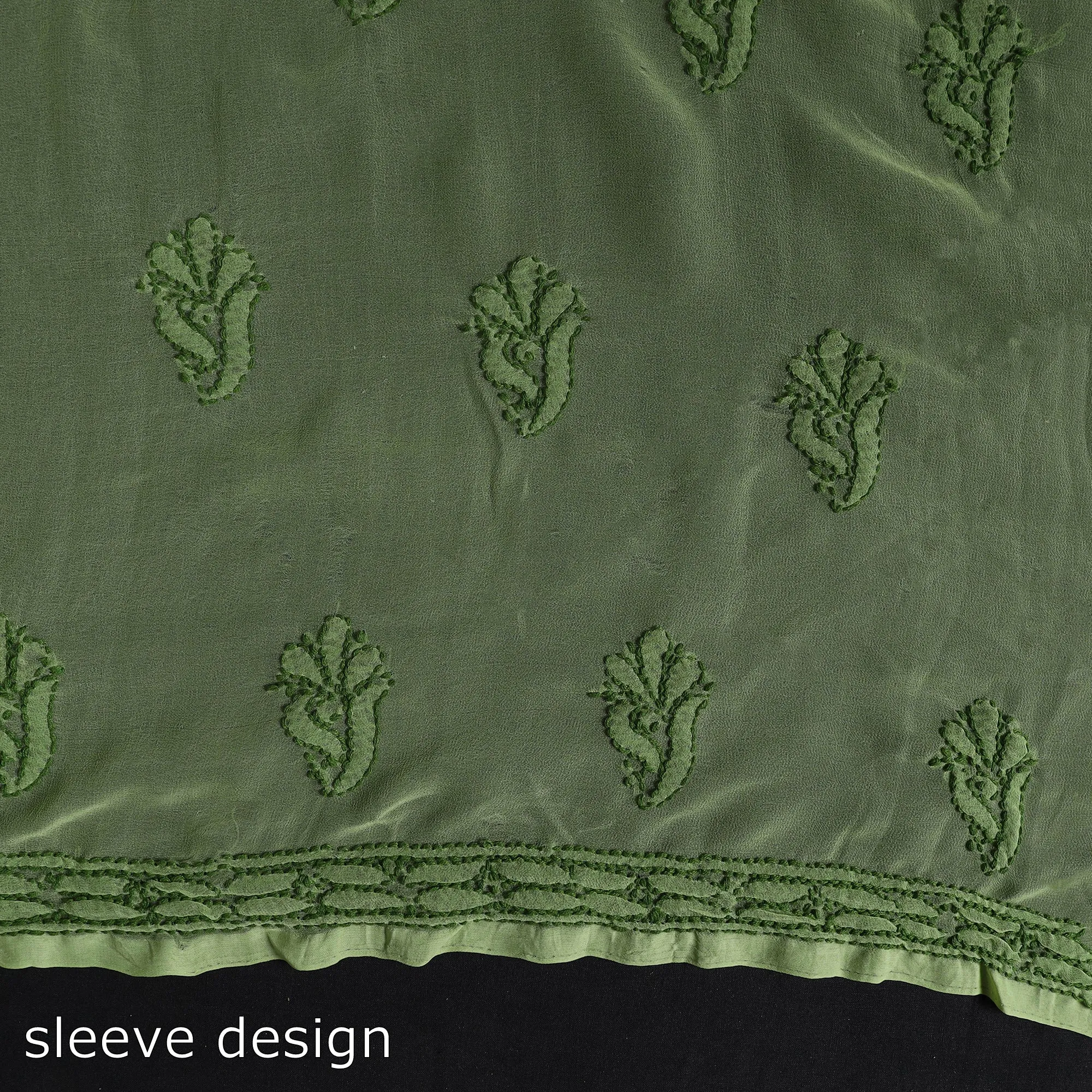 Green - 3pc Hand Embroidery Georgette Chikankari Dress Material 16