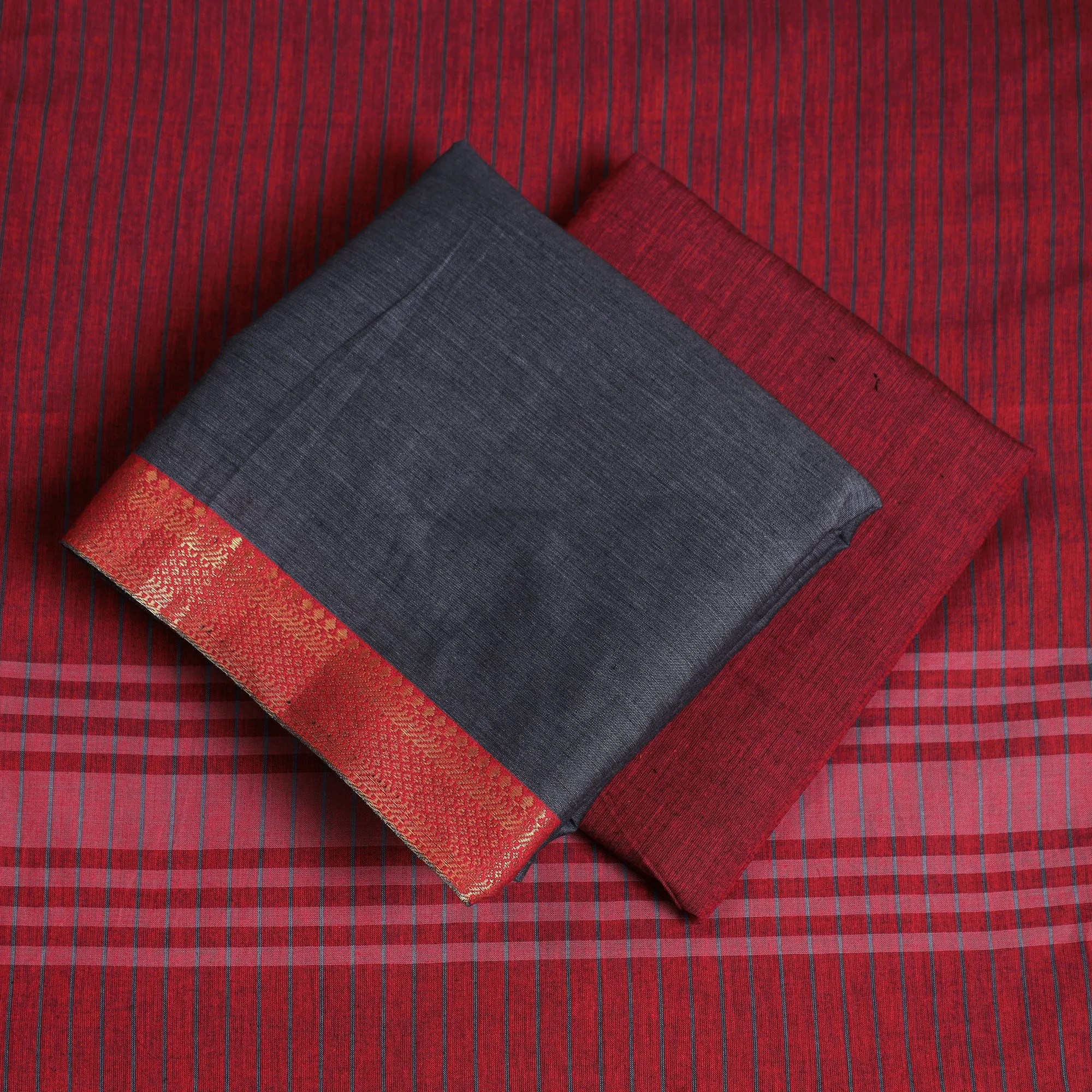Grey - 3pc Dharwad Cotton Suit Material Set 15