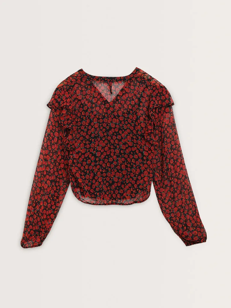 LOV Red Floral Printed Top with Camisole
