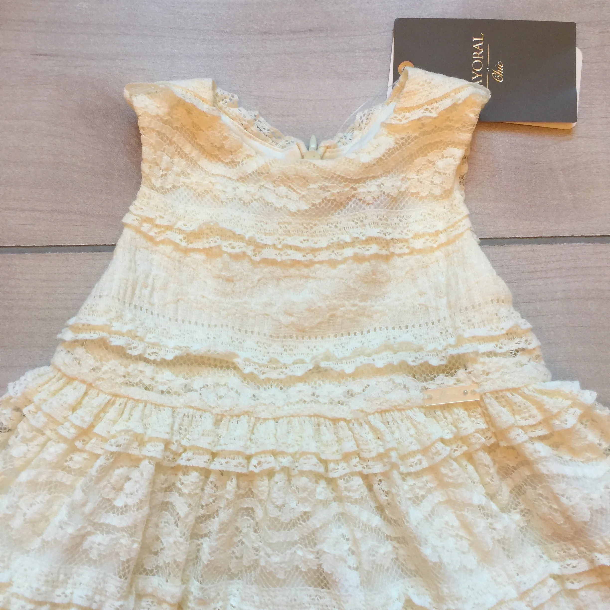 NEW Mayoral Chic Natural Cream Knit Lace Design Dress