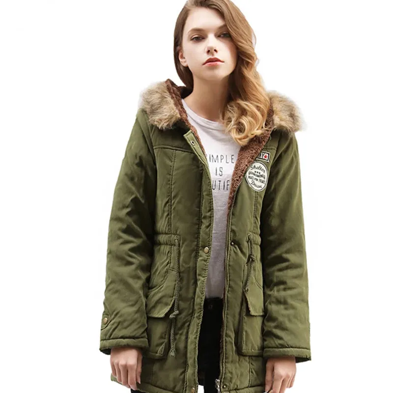 new Winter Womens Parka Casual Outwear Military Hooded Coat Winter Jacket Women Fur Coats Woman Parkas Clothes  AL7646