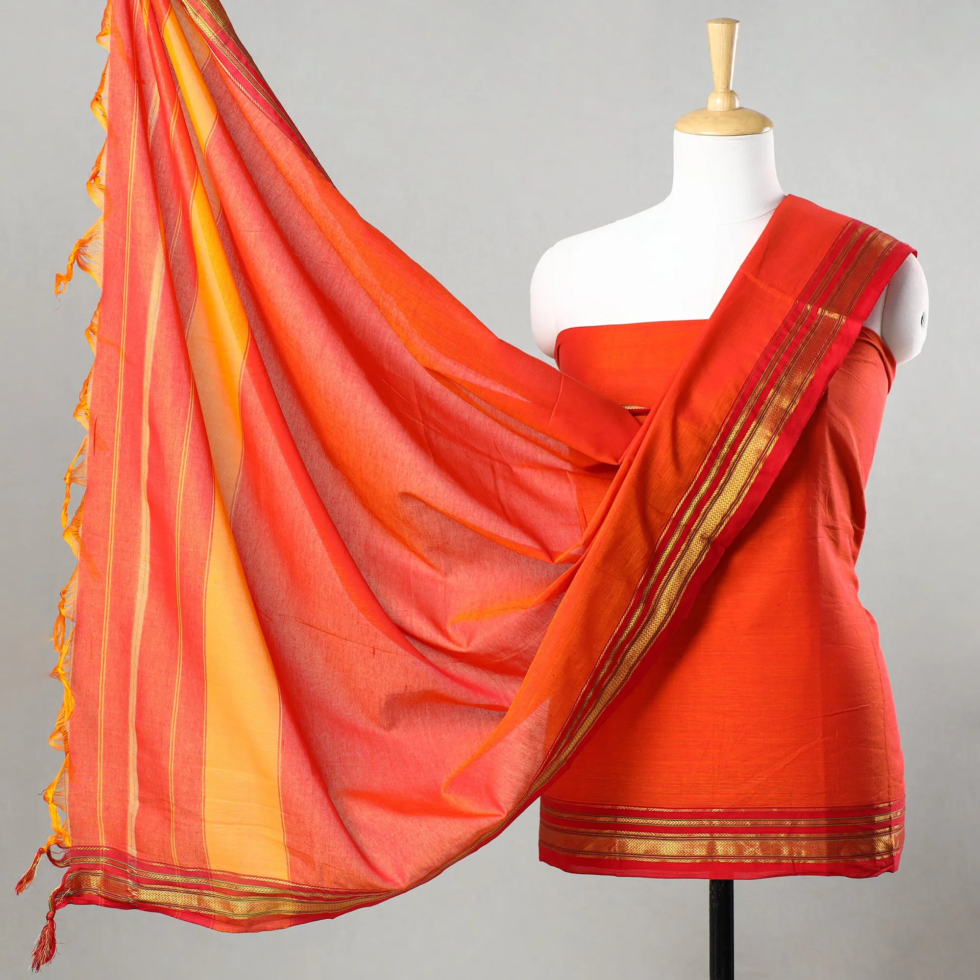 Orange - 3pc Dharwad Cotton Suit Material Set 62