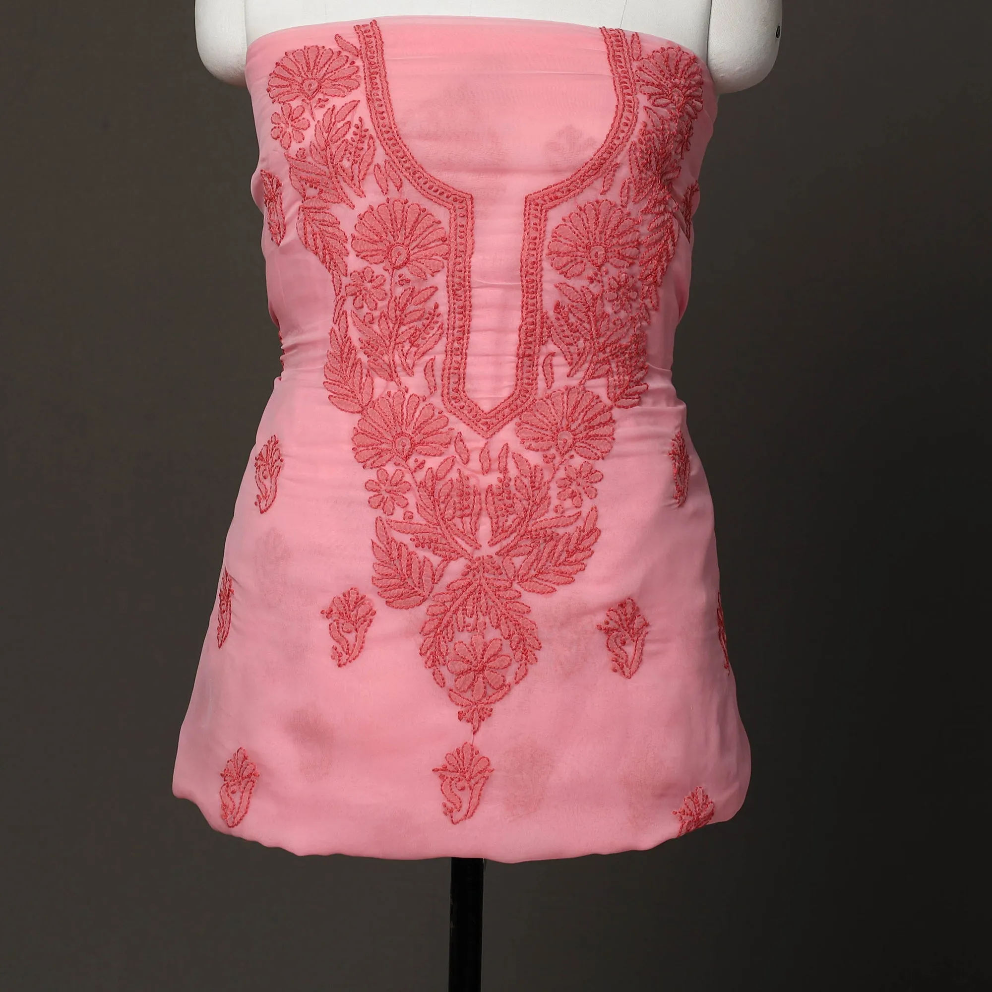 Peach - 3pc Hand Embroidery Georgette Chikankari Dress Material 21