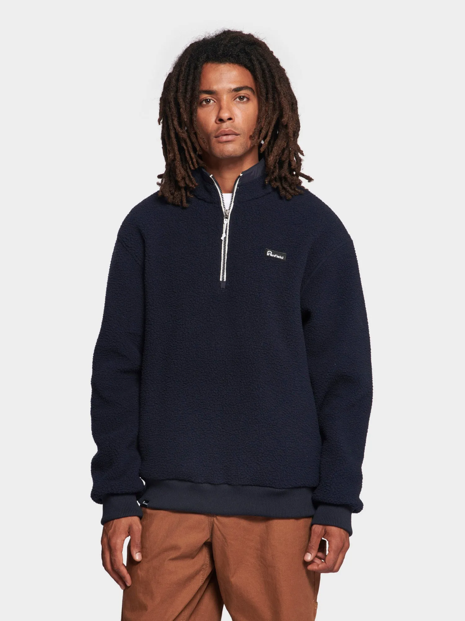 Penfield Mens 1/4 Zip Funnel Neck Fleece Navy Blue