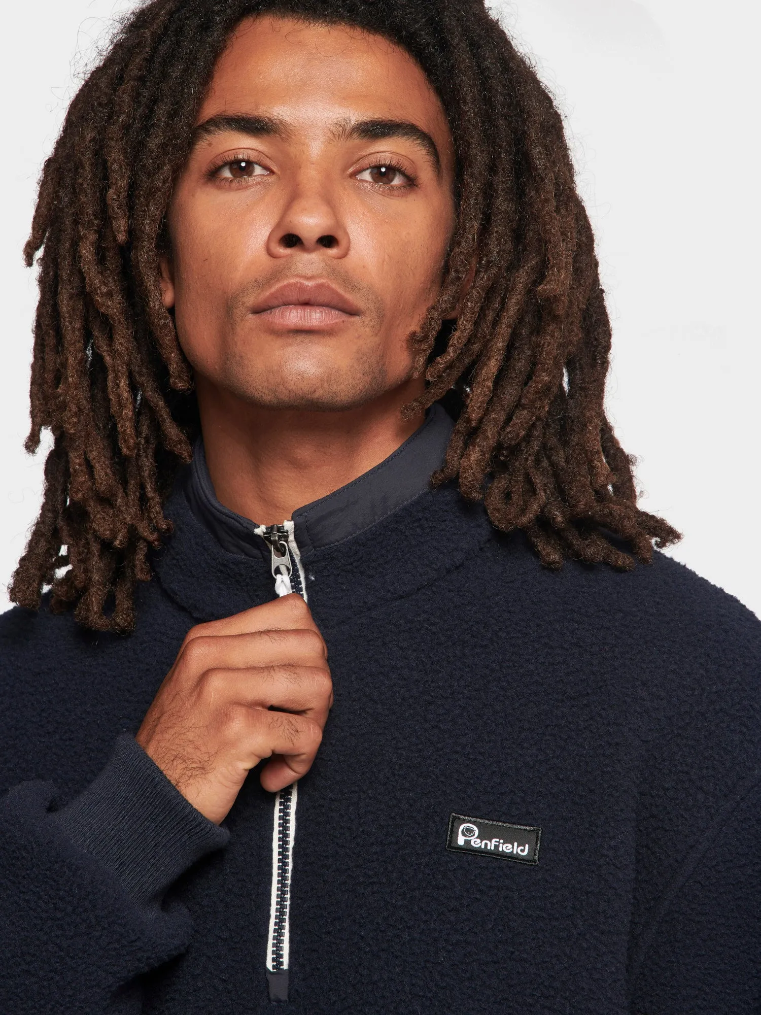 Penfield Mens 1/4 Zip Funnel Neck Fleece Navy Blue