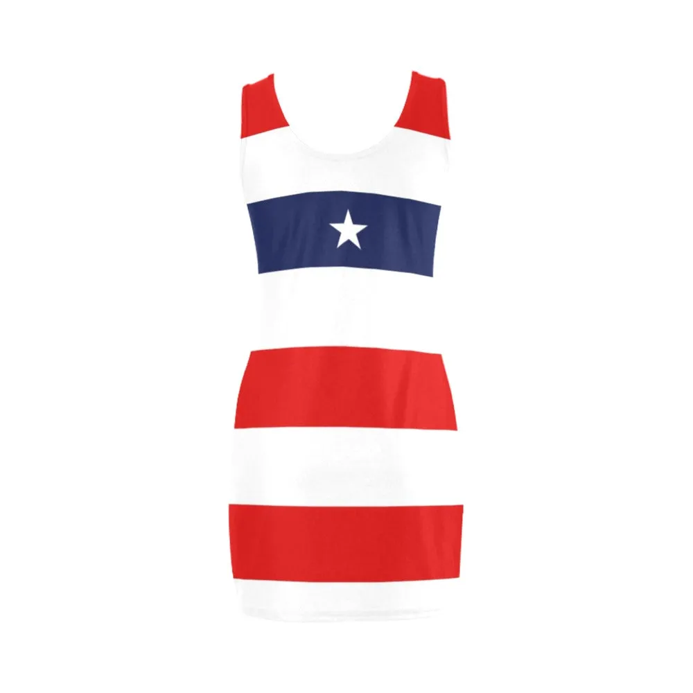 red white blue star and stripes print Medea Vest Dress (Model D06)