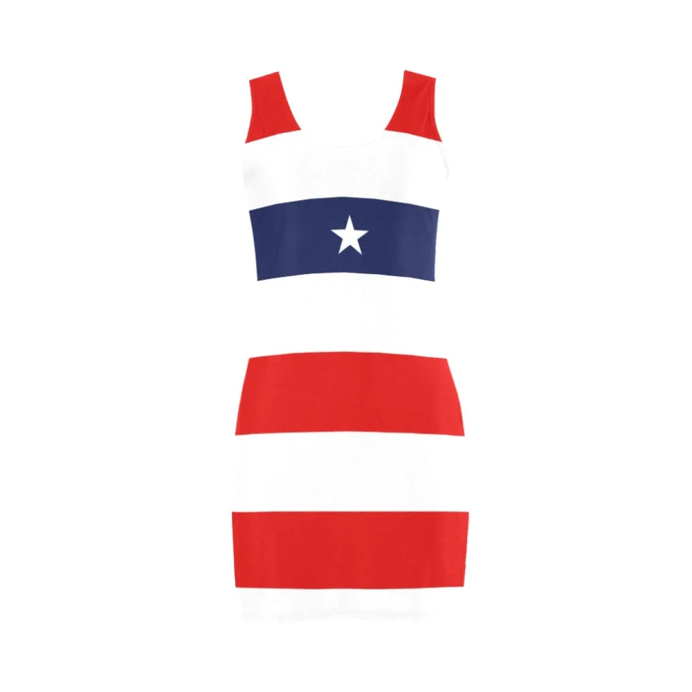 red white blue star and stripes print Medea Vest Dress (Model D06)