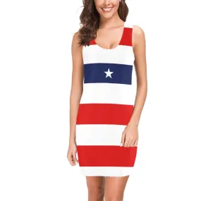 red white blue star and stripes print Medea Vest Dress (Model D06)