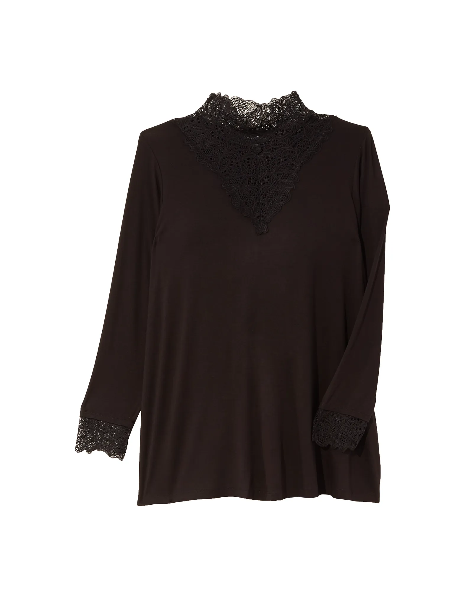 Samantha Lace Mock Neck Top | Black
