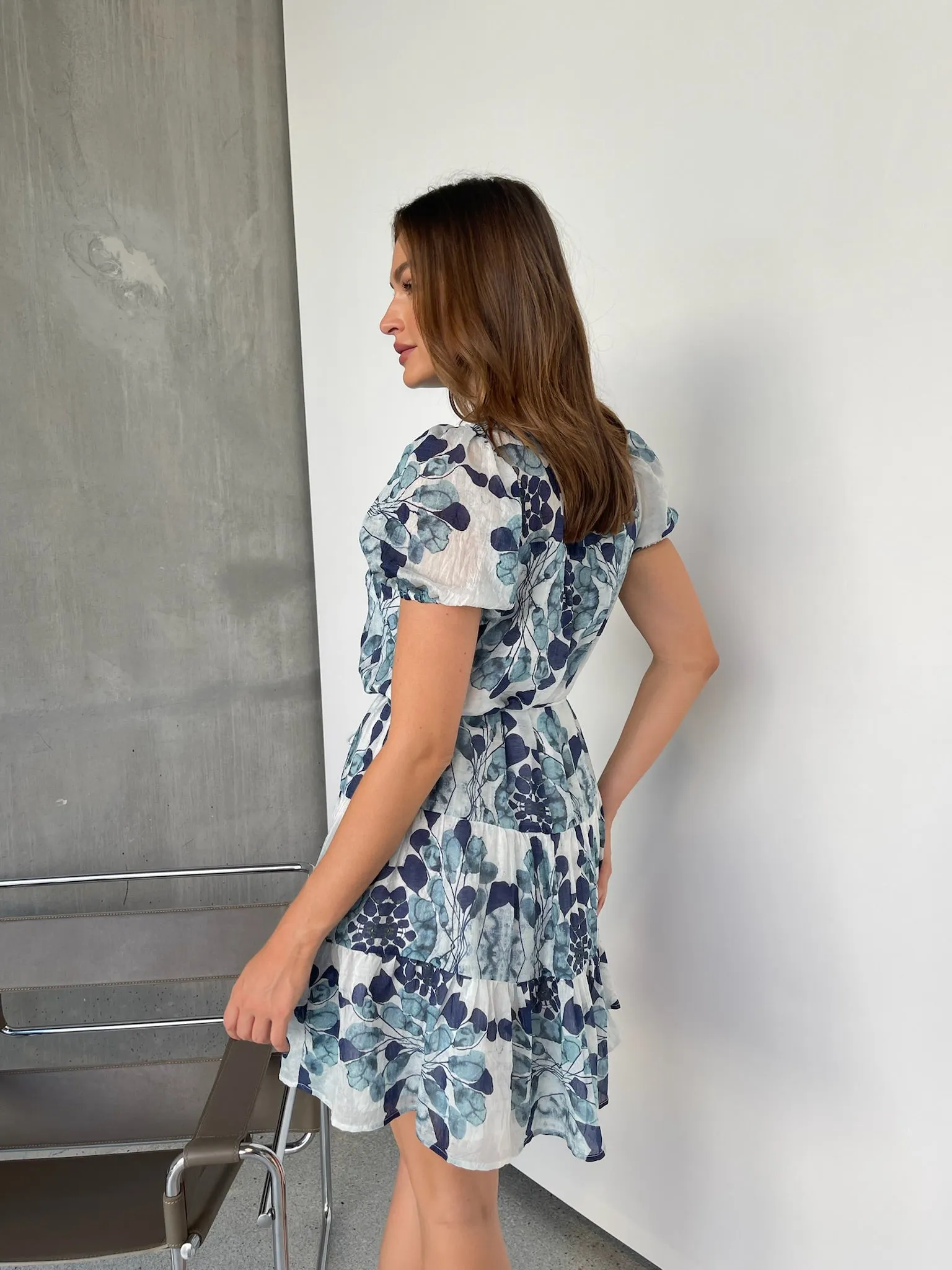 Sonya Navy/Blue Floral Frill Smock Dress