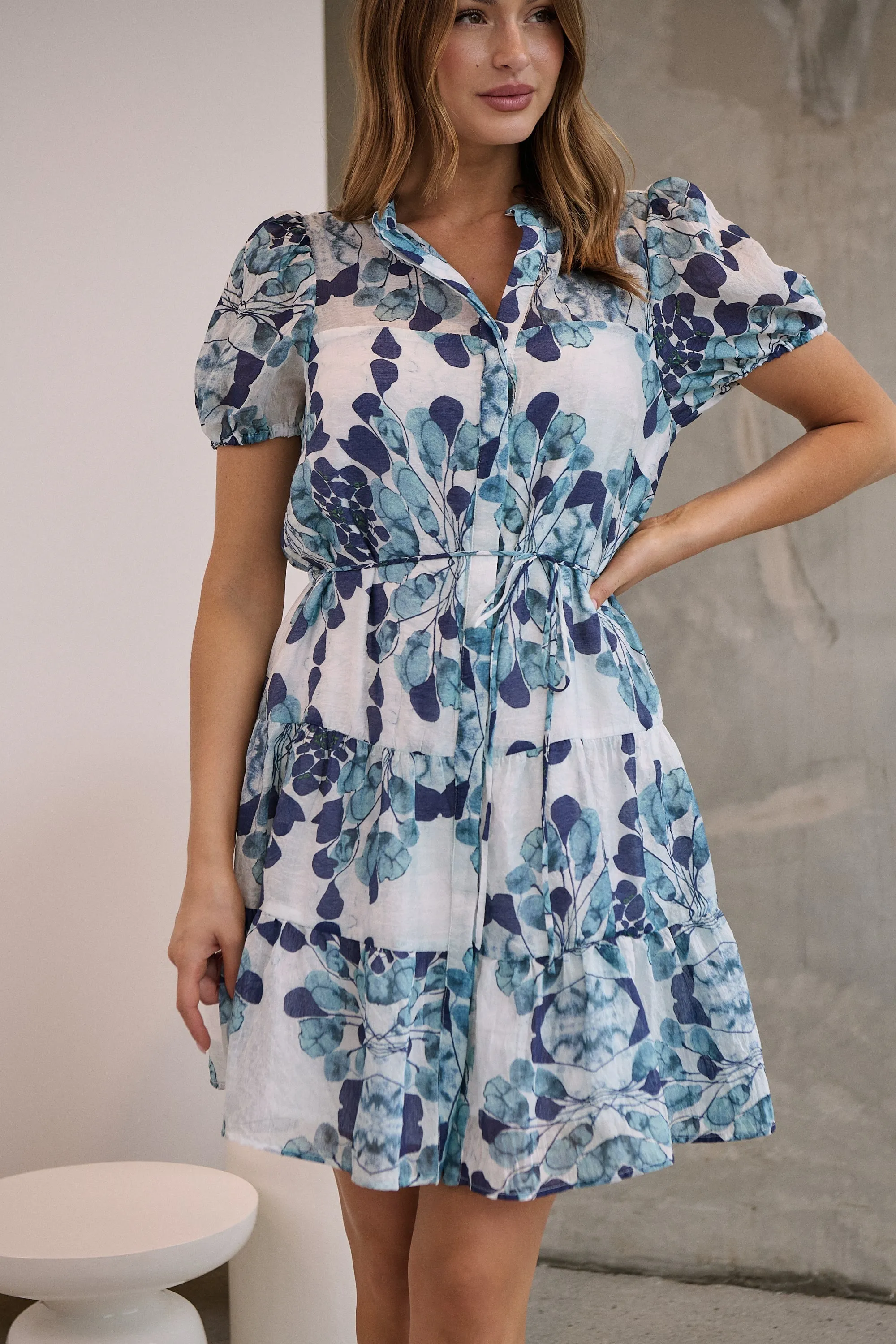 Sonya Navy/Blue Floral Frill Smock Dress