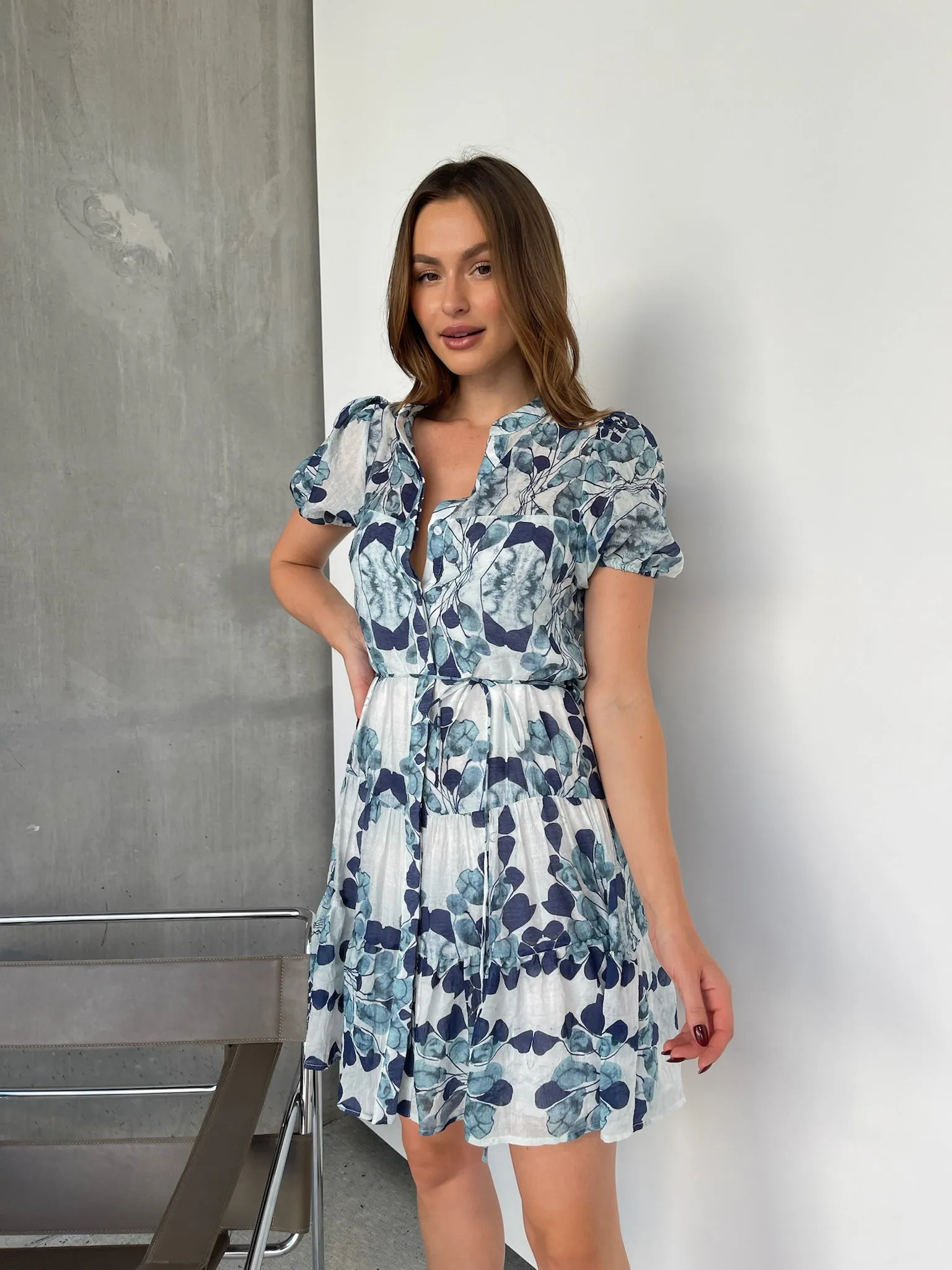 Sonya Navy/Blue Floral Frill Smock Dress