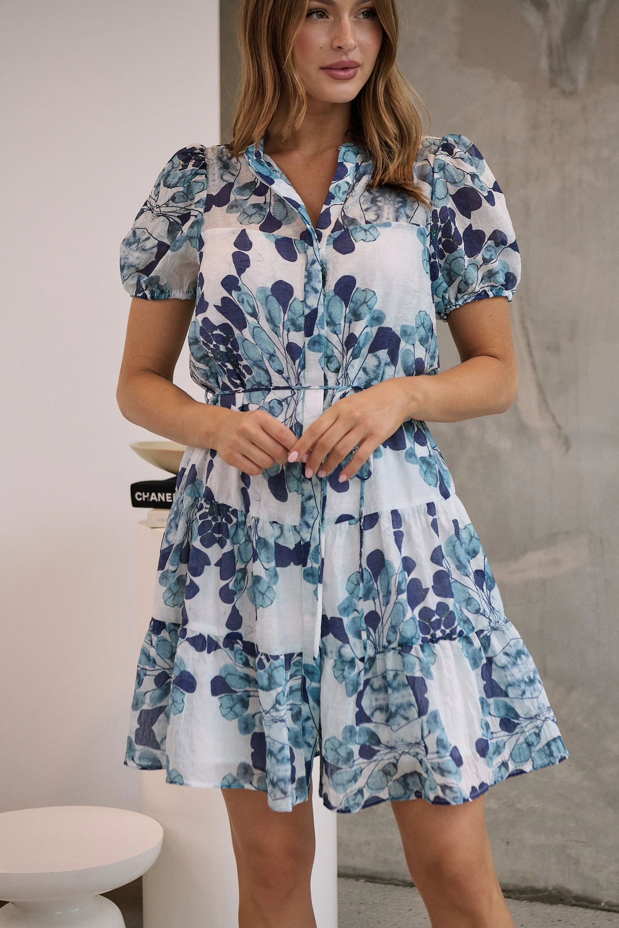 Sonya Navy/Blue Floral Frill Smock Dress
