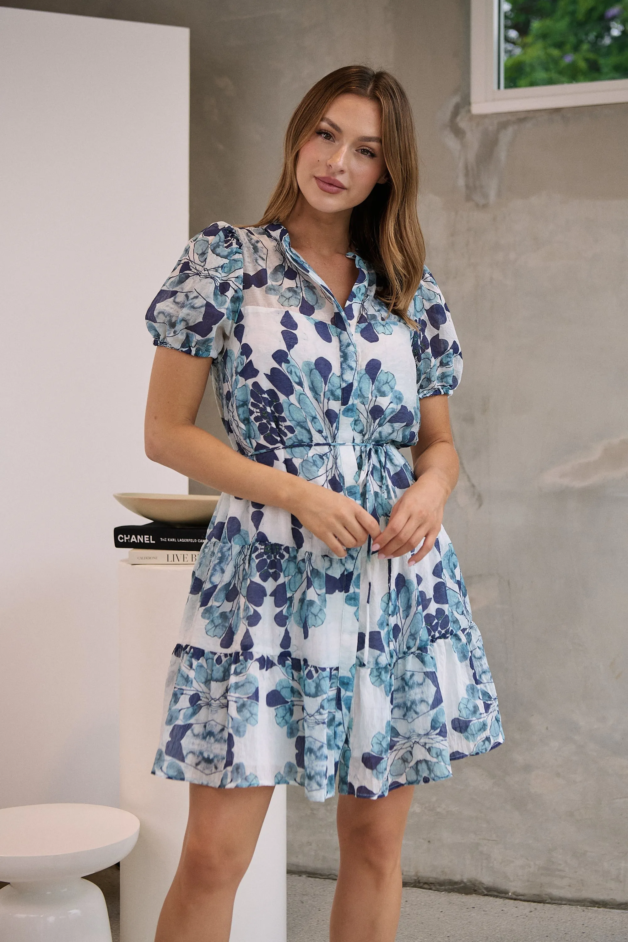 Sonya Navy/Blue Floral Frill Smock Dress