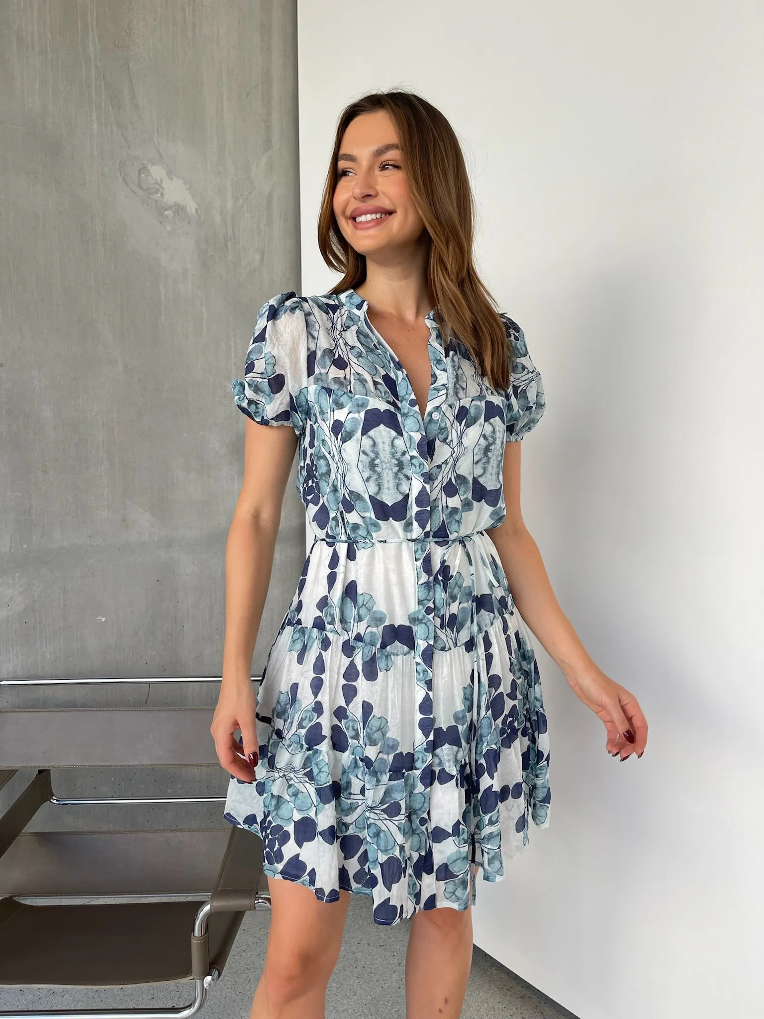 Sonya Navy/Blue Floral Frill Smock Dress