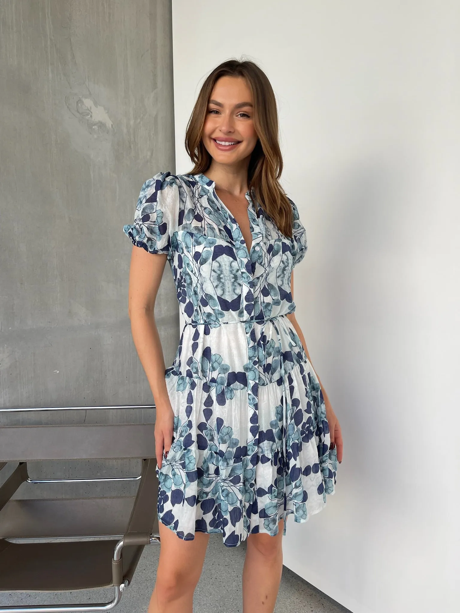 Sonya Navy/Blue Floral Frill Smock Dress