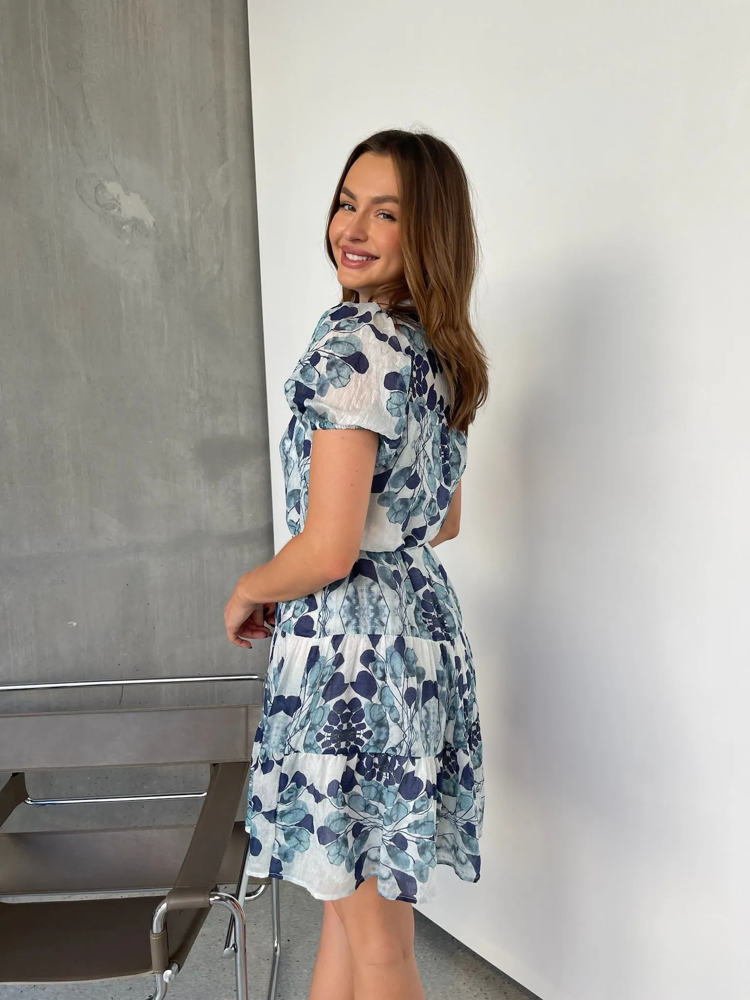 Sonya Navy/Blue Floral Frill Smock Dress