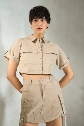 Spark|Cotton Buckle-Up Crop Shirt
