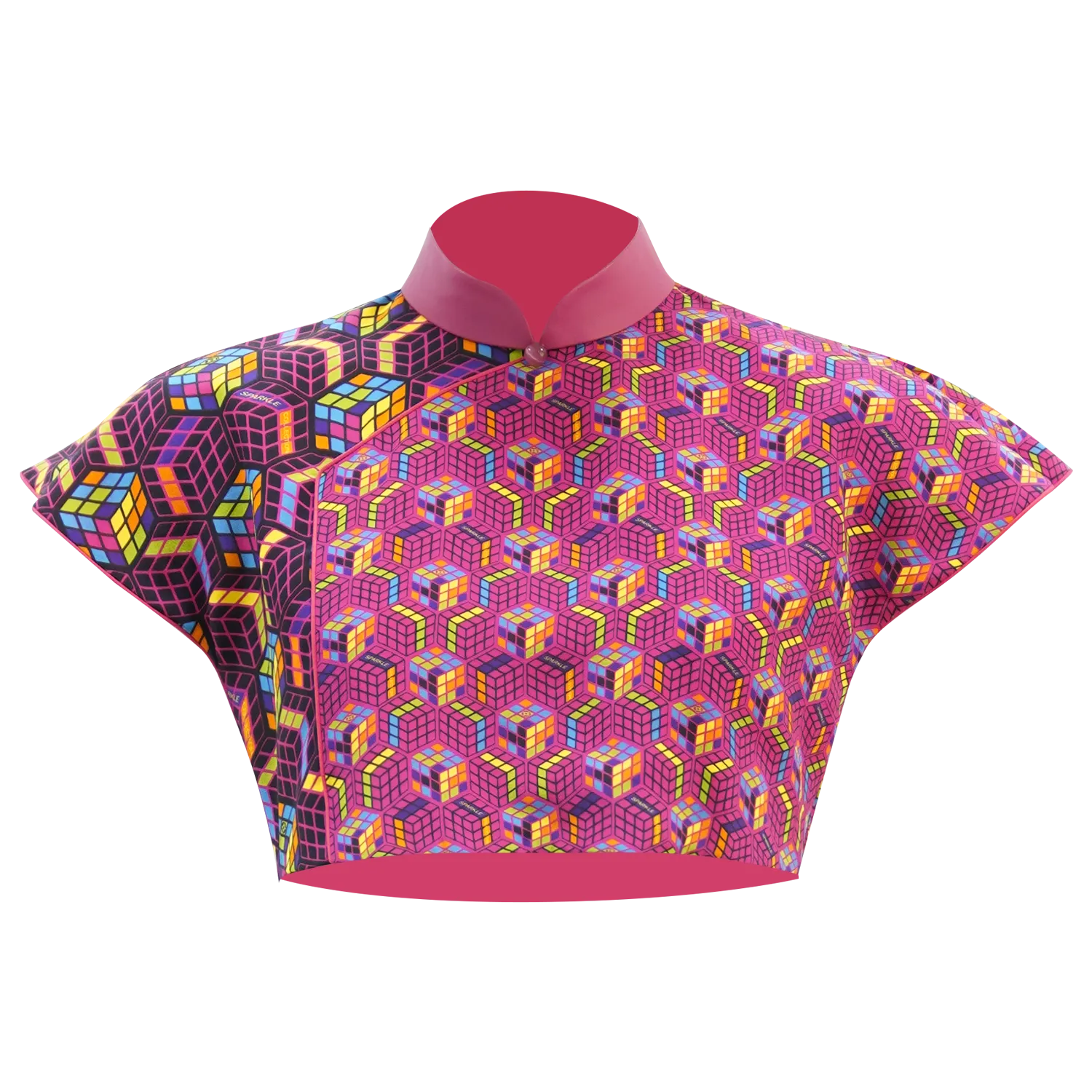 SPARKLE BY KAREN CHAN x  HK Heritage Museum【PUZZLE CUBE】100% Silk Cheongsam Cropped Top (Ruffle Sleeve) (我們的兒時玩意) (扭計骰)