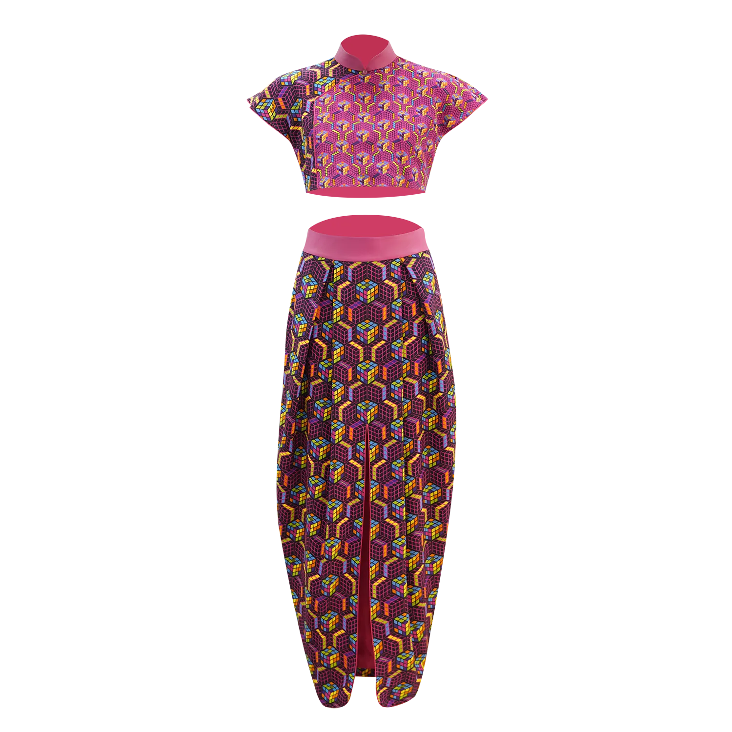 SPARKLE BY KAREN CHAN x  HK Heritage Museum【PUZZLE CUBE】100% Silk Cheongsam Cropped Top (Ruffle Sleeve) (我們的兒時玩意) (扭計骰)
