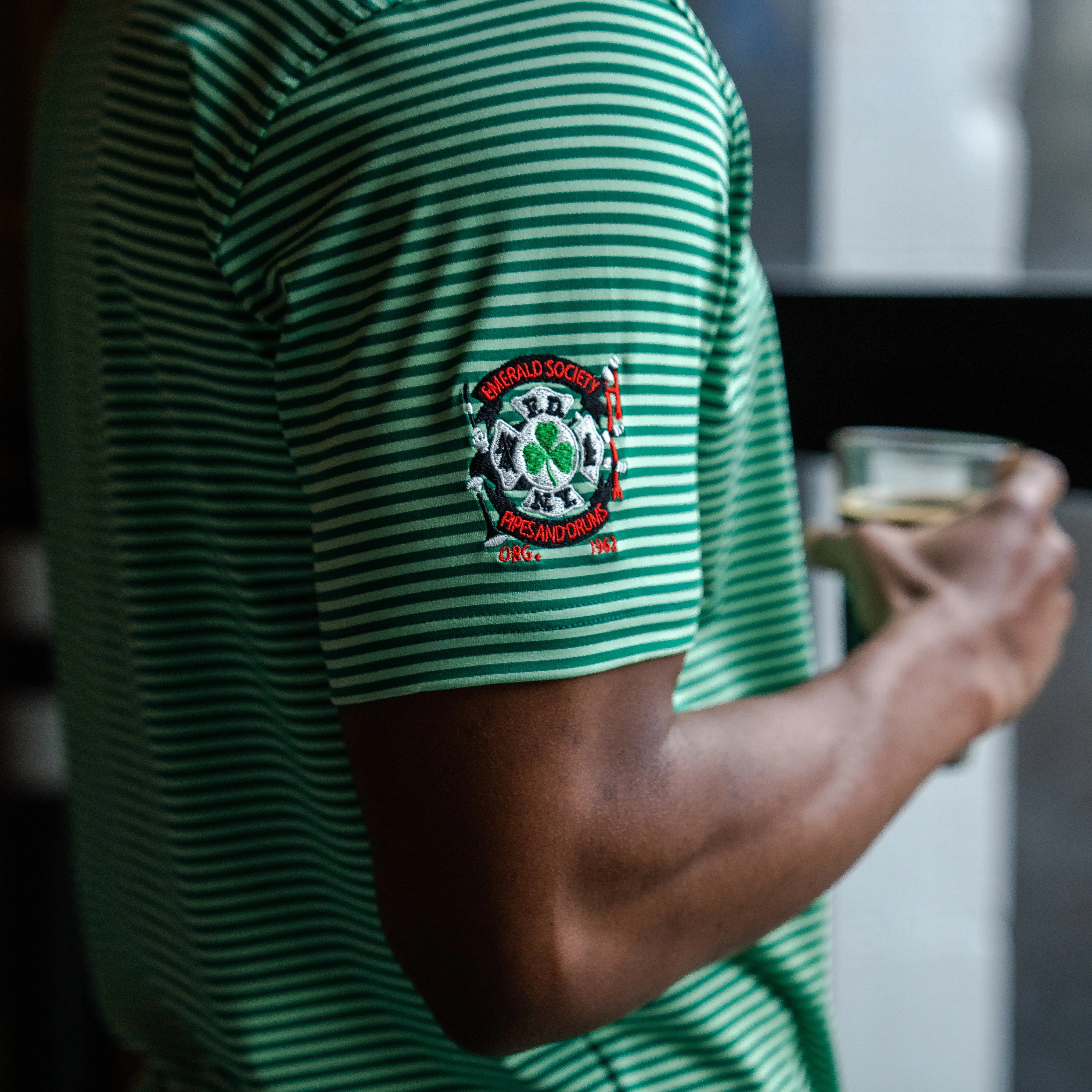 The Birdie Stripe | Performance Polo | The Birdie Stripe - Clover Green/Pistachio Green - Pipes & Drums
