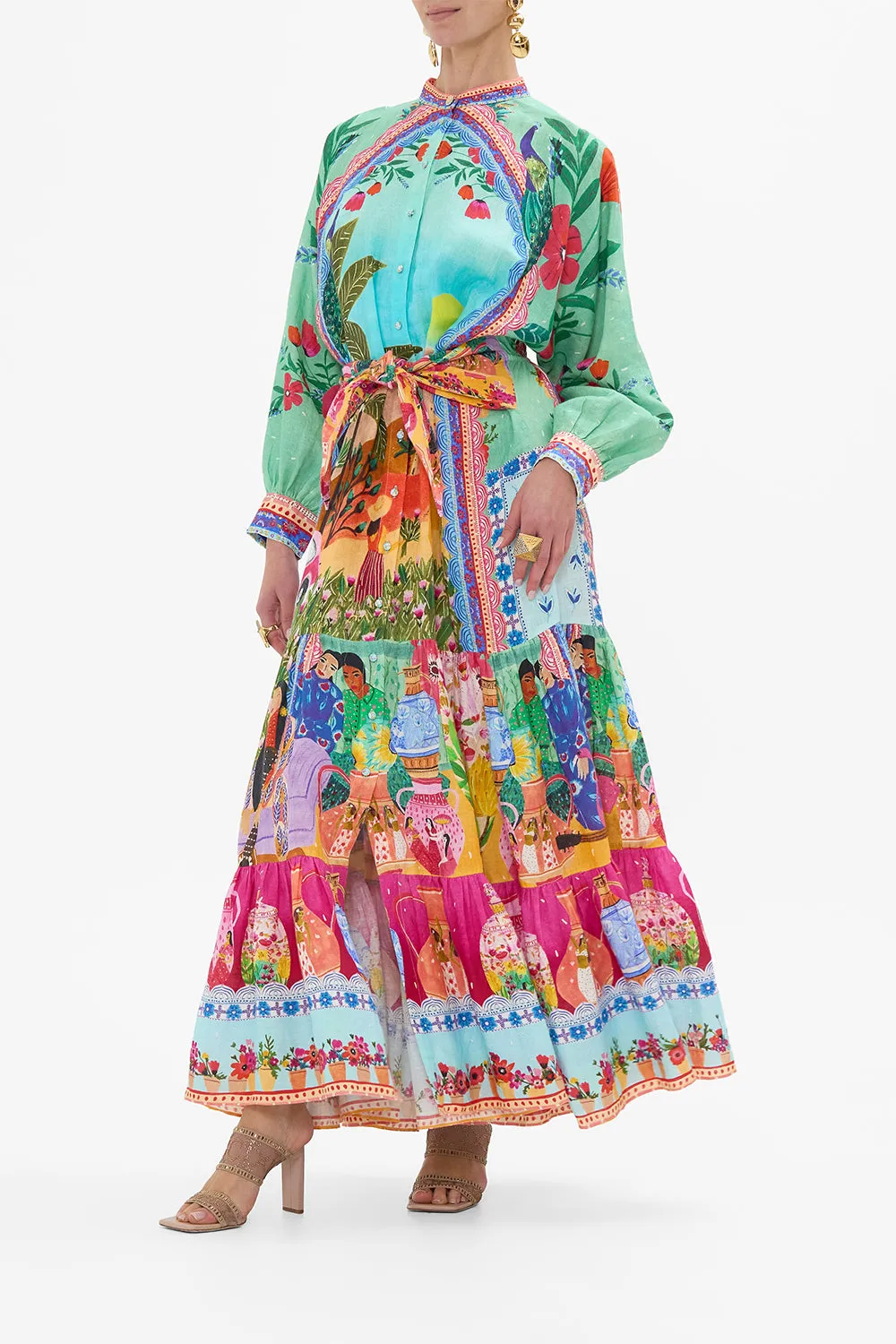 TIERED SHIRTDRESS WITH WIDE WAIST TIE QUEENS OF CREATION