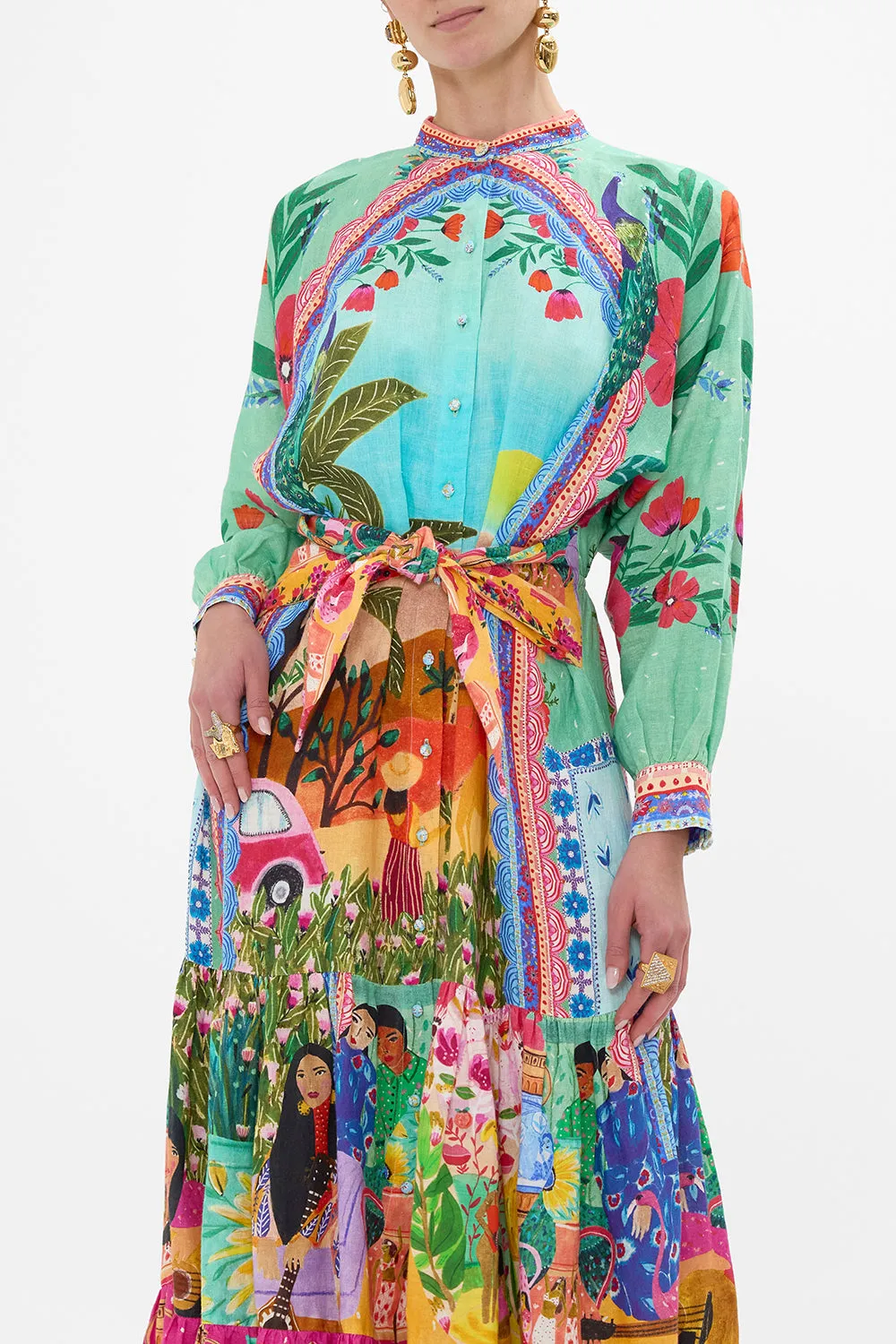 TIERED SHIRTDRESS WITH WIDE WAIST TIE QUEENS OF CREATION