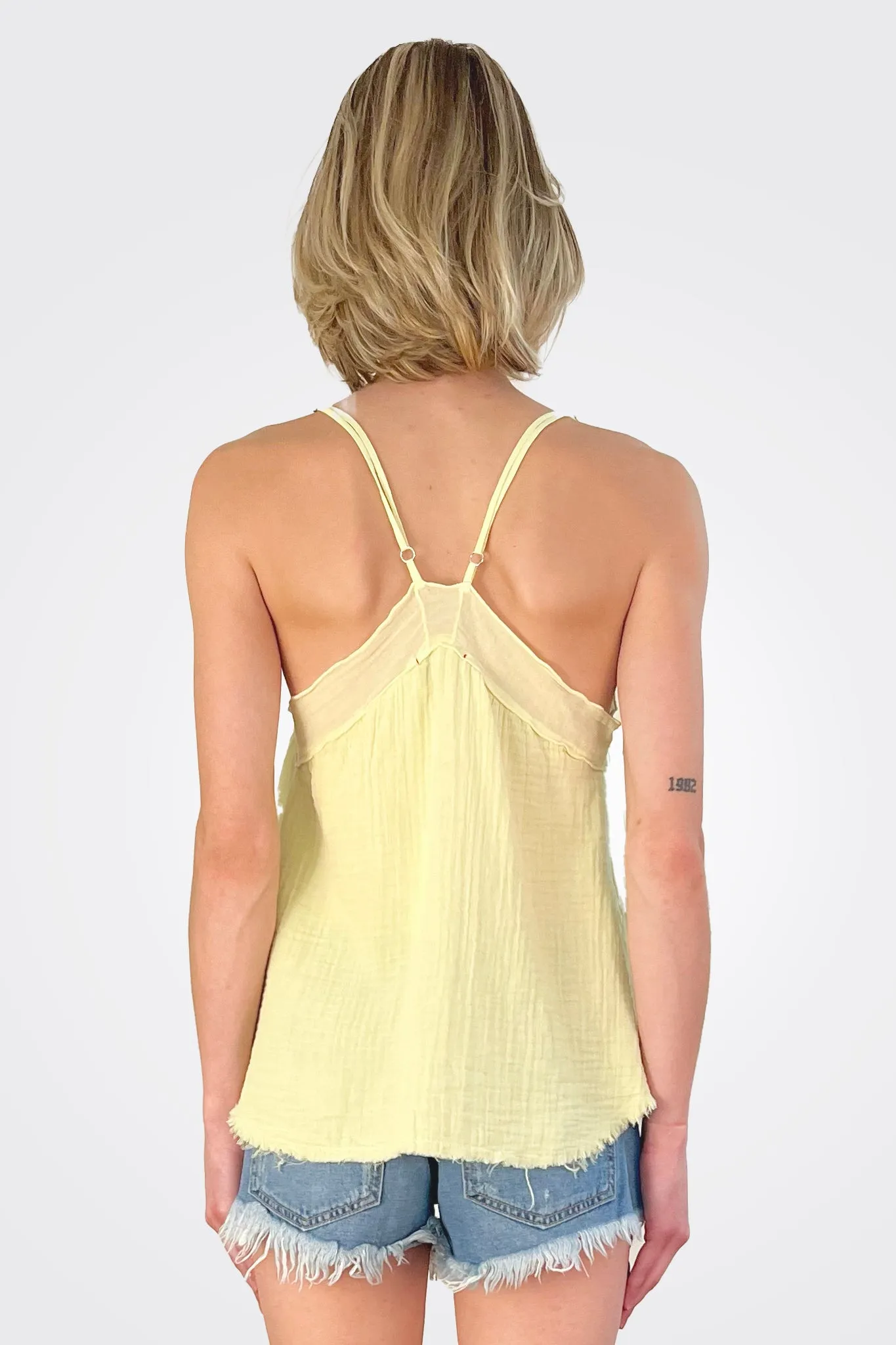 V Neck Gauze Cami - Lemon