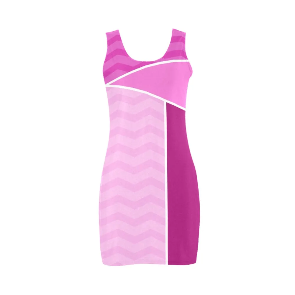 waves fuchsia partition print Medea Vest Dress (Model D06)
