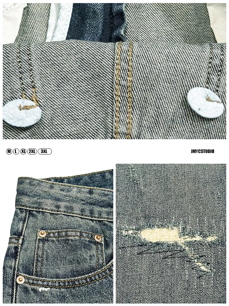 Wiaofellas  -  Japanese Streetwear Ripped Patch Jeans For Men High Quality Vintage Men'S Clothing Harajuku Casual Denim Cargo Pants Trousers