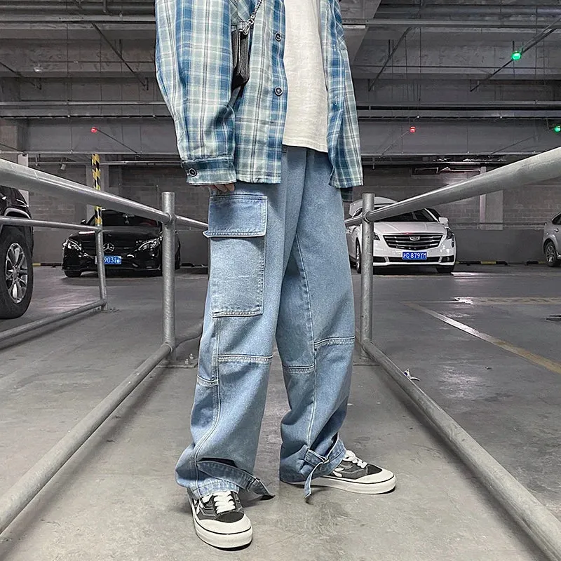 Wiaofellas  -  Men Jeans Wide Leg Denim pants Loose Straight Baggy Men's Jeans hip hop Streetwear Skateboard Neutral denim Trousers Cargo jeans